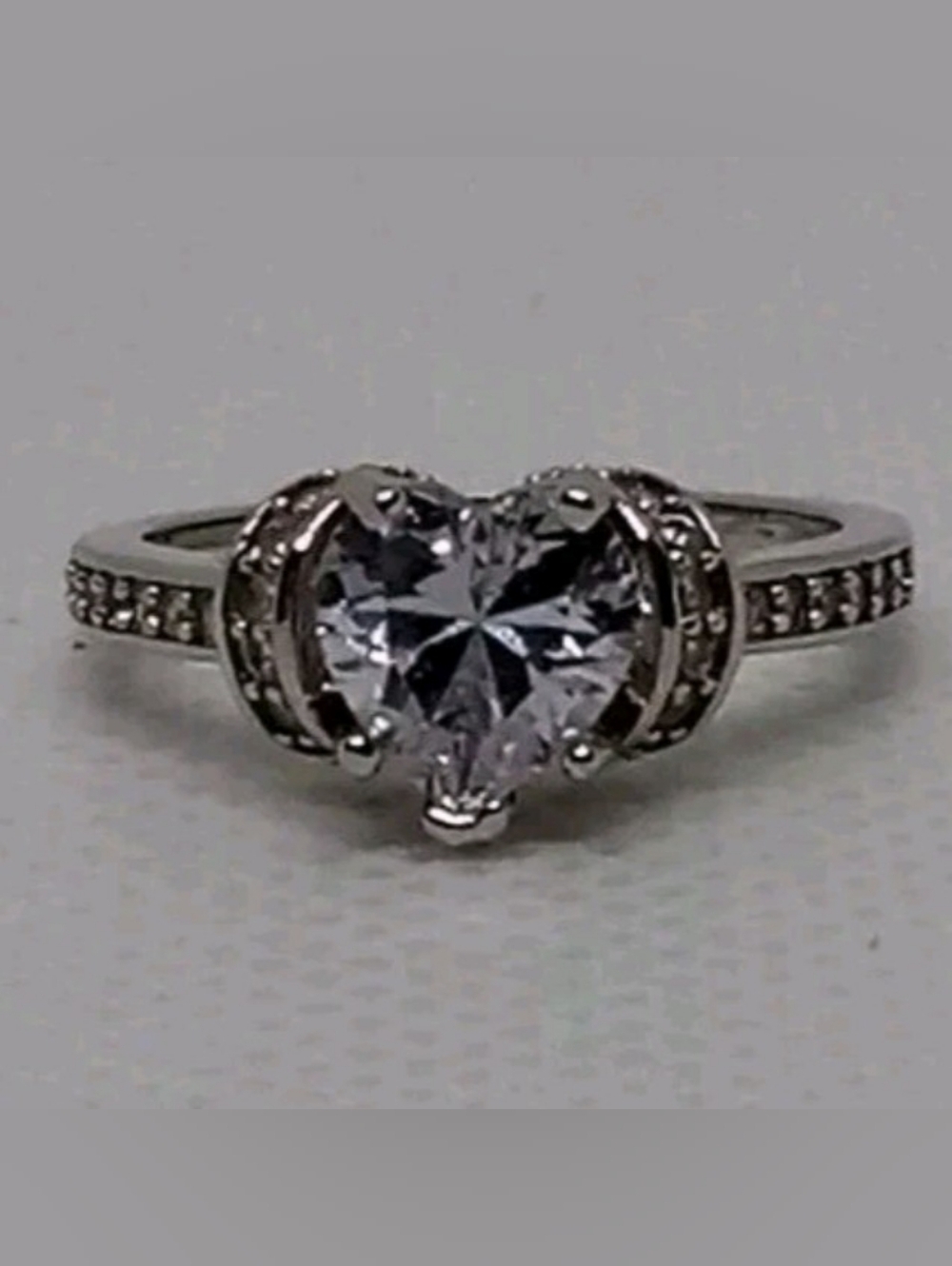 Silver Heart-Cut Clear Crystal Ring - Women's Jewelry Size 6
